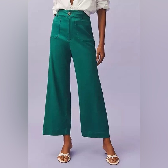 Anthropologie Maeve The Colette Linen Blend Cropped Wide Leg Pants- 28 - Picture 1 of 10